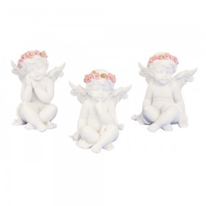 Angel sitting with roses 7,5 cm