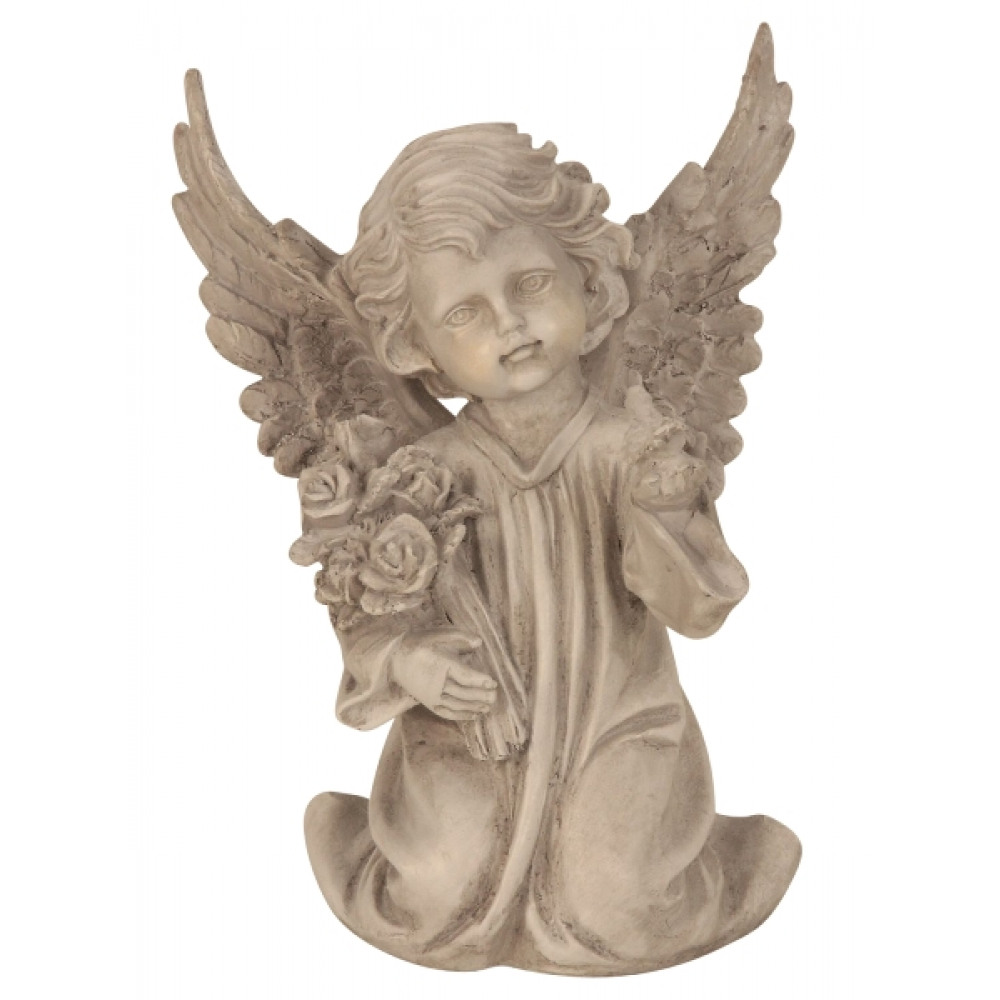 Angel kneeling with bird & flower 28.5 cm