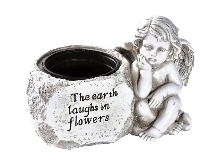 Angel sitting with a flower pot 17 cm